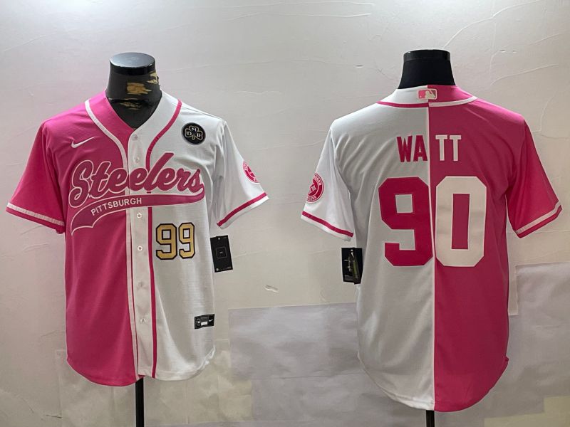 Men Pittsburgh Steelers #90 Watt white pink Joint Name 2024 Nike Limited NFL Jersey style 5